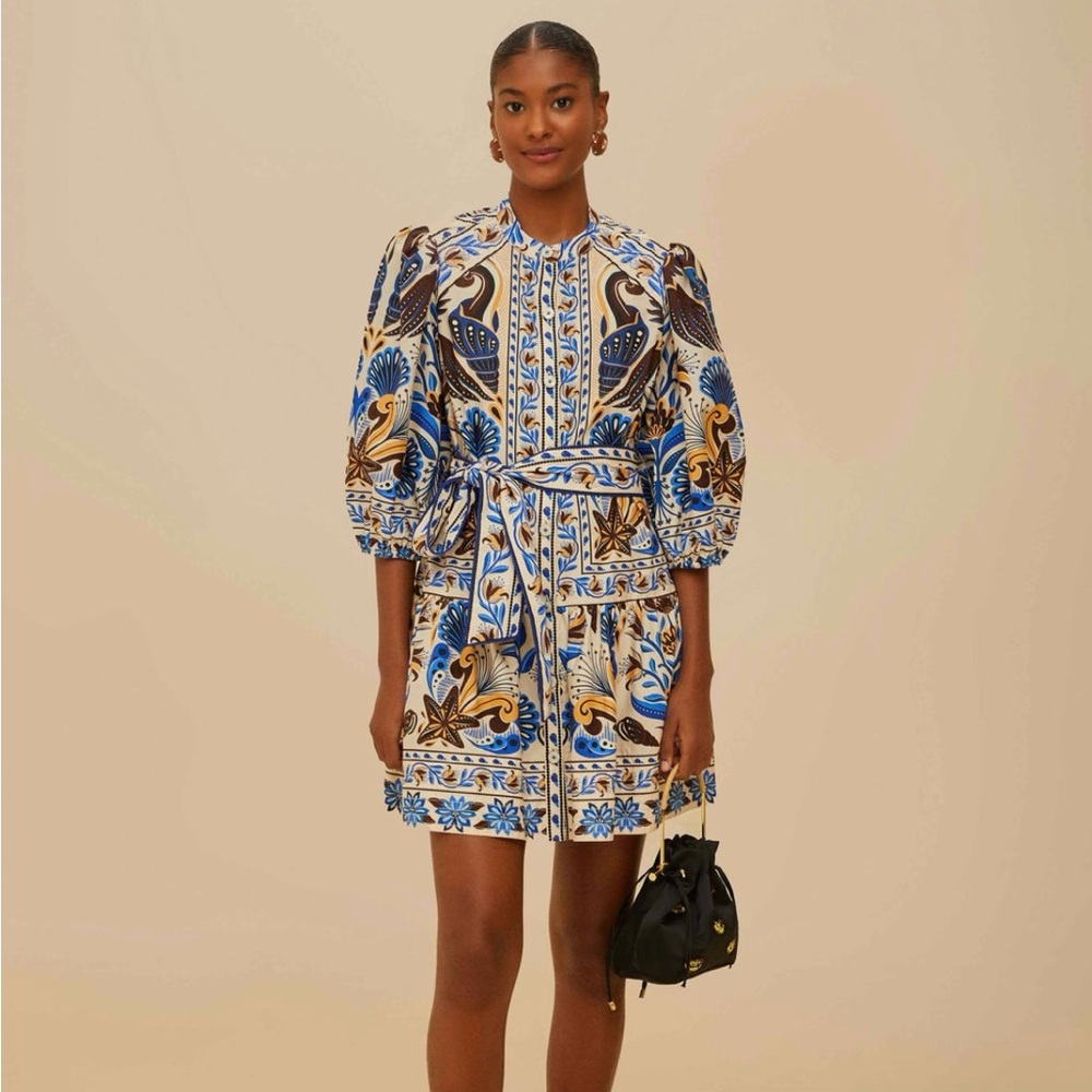 NWT FARM RIO SAND NATURE LAND COTTON BELTED MINI DRESS $210